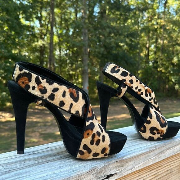 Diane Von Furstenberg Leopard Print Pony Hair Platform Heels – Size 8 - Picture 8 of 17